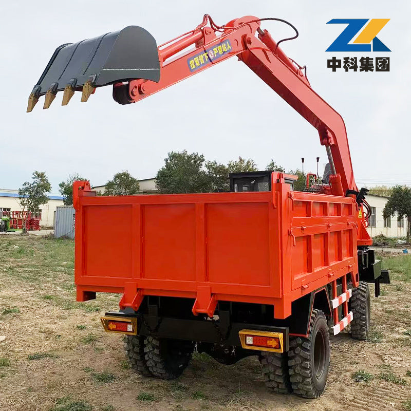 Excavator truck with bulldozer blade
