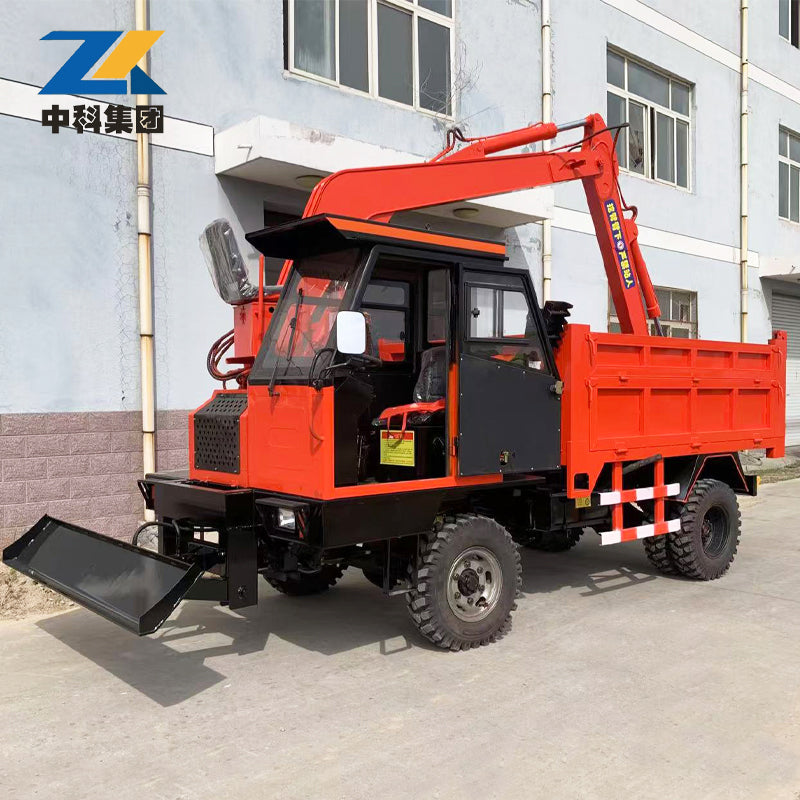 Excavator truck with bulldozer blade