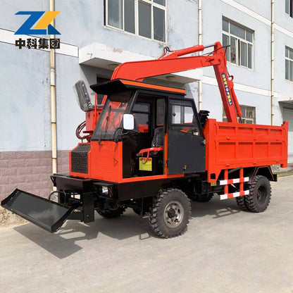 Excavator truck with bulldozer blade