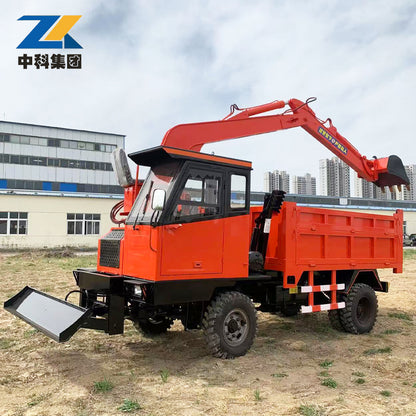 Excavator truck with bulldozer blade