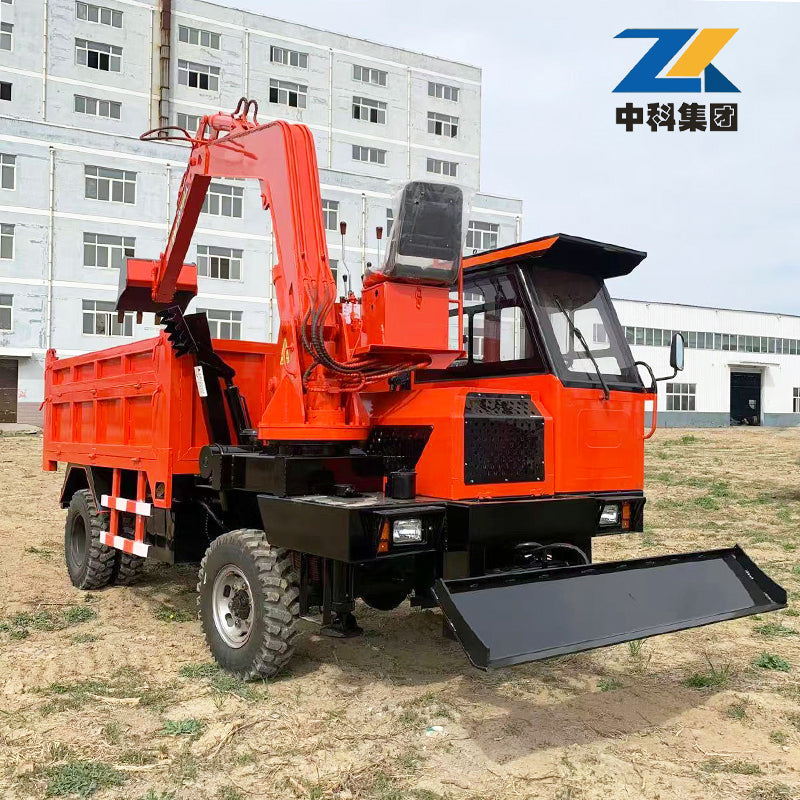 Excavator truck with bulldozer blade