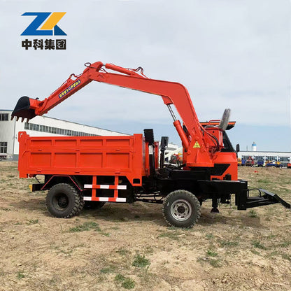Excavator truck with bulldozer blade