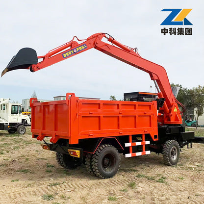 Excavator truck with bulldozer blade
