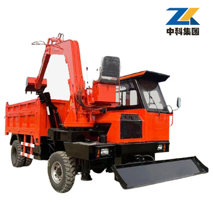Excavator truck with bulldozer blade